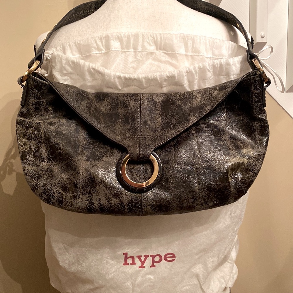 HYPE green “distressed” green leather shoulder bag